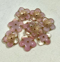 Pink Puffed Flower Beads, Czech 15MM