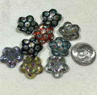 Puffed Flower Rainbow Beads, Czech 15MM