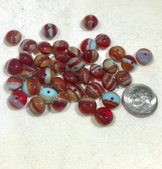 Rust/Light Blue Rondell, Czech Glass 8MM