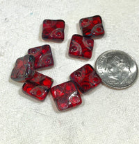 Red Square Stained Glass Bead, Czech 10MM