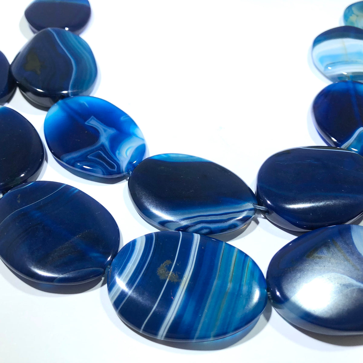 Huge Bright Blue Oval Natural Stripe Agate, 38 MM x 26 MM