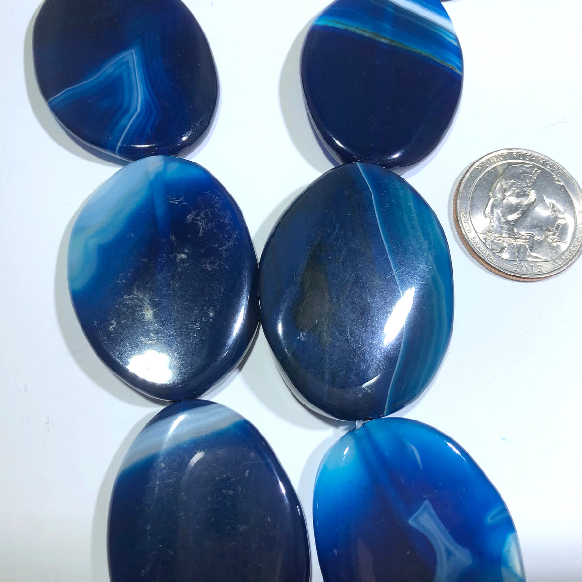 Huge Bright Blue Oval Natural Stripe Agate, 38 MM x 26 MM