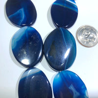 Huge Bright Blue Oval Natural Stripe Agate, 38 MM x 26 MM