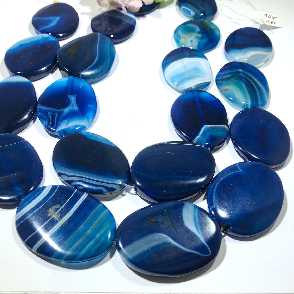 Huge Bright Blue Oval Natural Stripe Agate, 38 MM x 26 MM