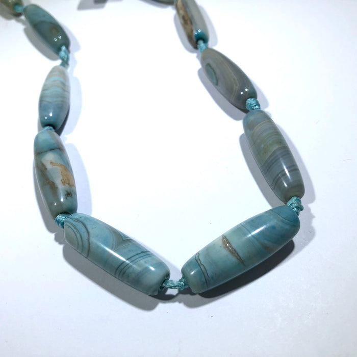 Natural Sky Blue Agate Tube Barrel,  10 MM x 30 MM