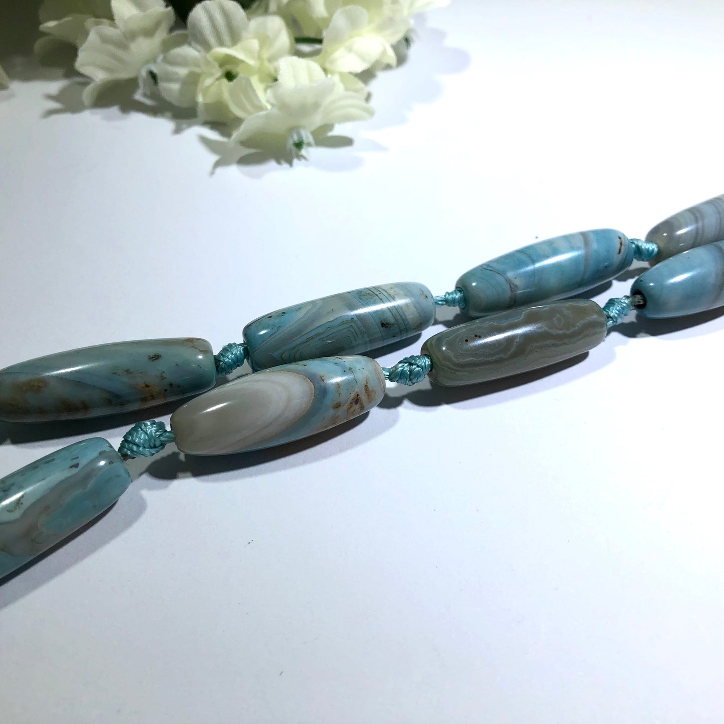 Natural Sky Blue Agate Tube Barrel,  10 MM x 30 MM