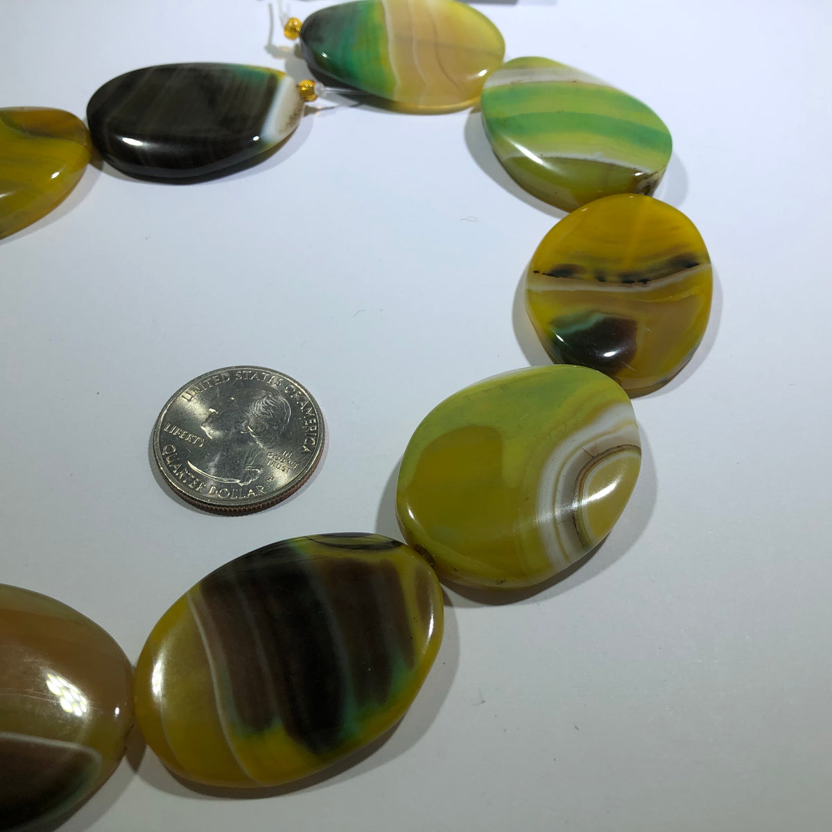 Huge Yellow and Green Oval Natural Stripe Agate Beads, 38 MM x 26 MM