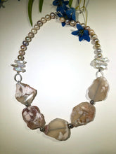 Load image into Gallery viewer, Cherry Blossom Agate and Pastel Freshwater Pearl Necklace in Sterling Silver
