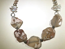 Load image into Gallery viewer, Cherry Blossom Agate and Pastel Freshwater Pearl Necklace in Sterling Silver
