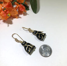 Load image into Gallery viewer, Black and Gold Czech Glass Cat Earrings in 14K Gold Fill
