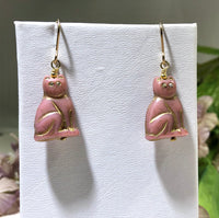 Pink Czech Glass Cat Earrings in 14K Gold Fill