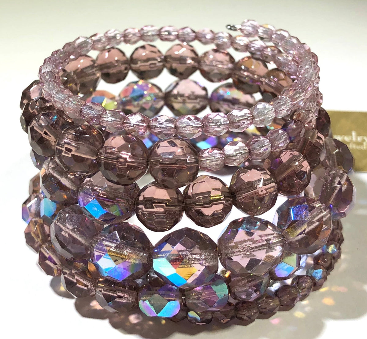 Mauve Czech Glass Memory Wire Bracelet