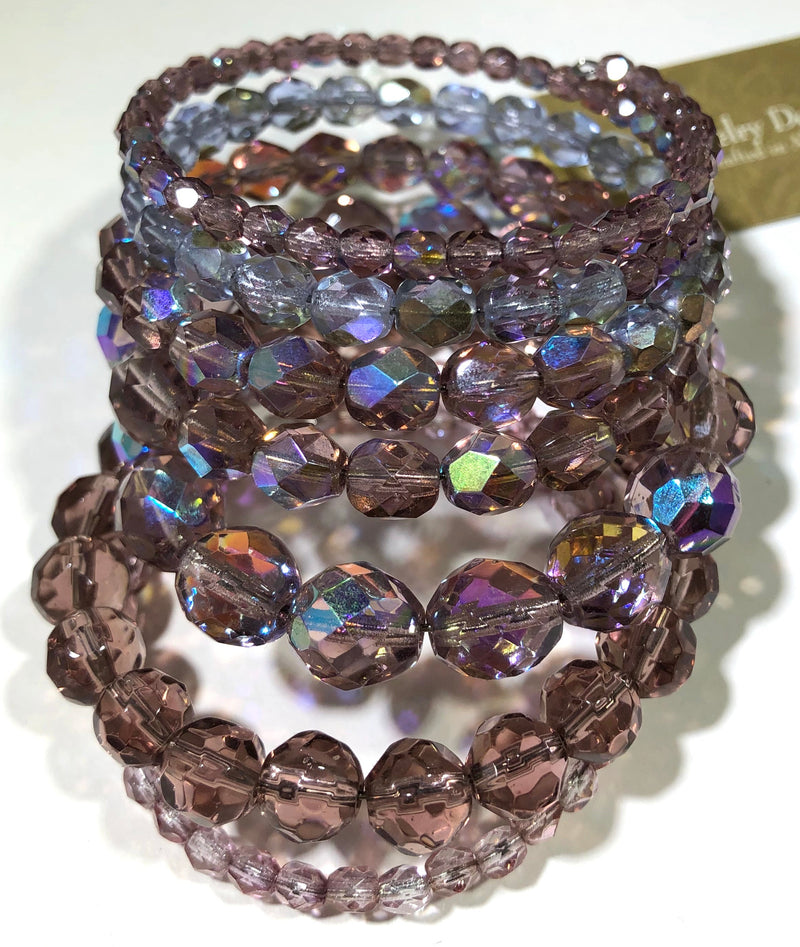 Mauve Czech Glass Memory Wire Bracelet