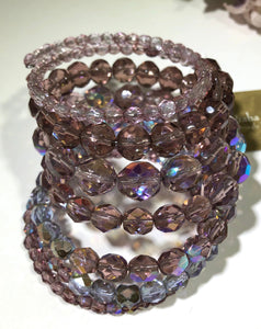 Mauve Czech Glass Memory Wire Bracelet