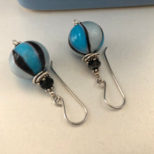 Load image into Gallery viewer, Murano Glass 14MM Blue and White Hot Air Balloon Earrings
