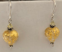 Murano Gold Foil Heart Earrings in Sterling Silver