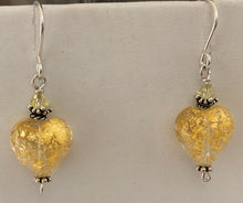 Load image into Gallery viewer, Murano Gold Foil Heart Earrings in Sterling Silver
