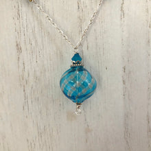 Load image into Gallery viewer, Light Blue and Gold Venetian Mouth Blown Necklace in Sterling Silver
