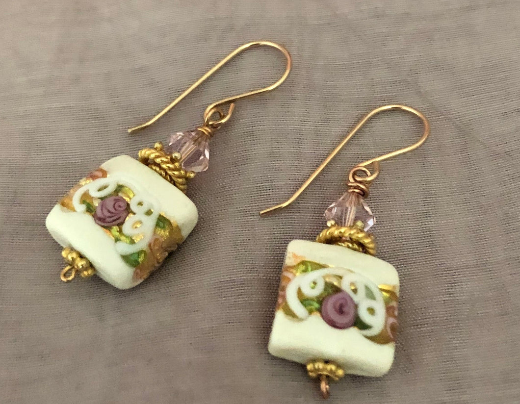 Murano White Wedding Cake Earrings in 14K Gold Fill