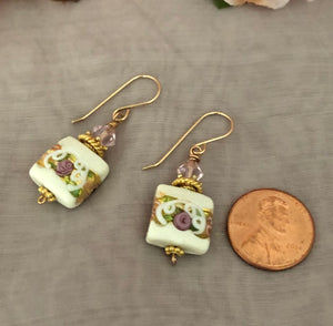 Murano White Wedding Cake Earrings in 14K Gold Fill