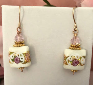 Murano White Wedding Cake Earrings in 14K Gold Fill