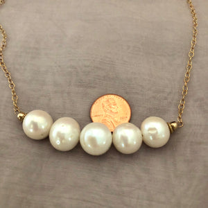 Large White Round Freshwater Pearl Necklace in 14K Gold Fill