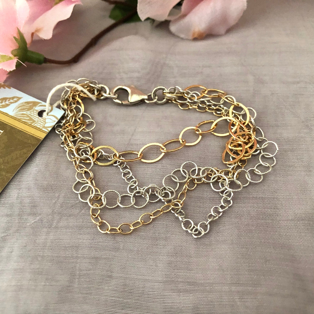 Mixed Metal, 4-Strand Sterling Silver and 14K Gold Fill Bracelet