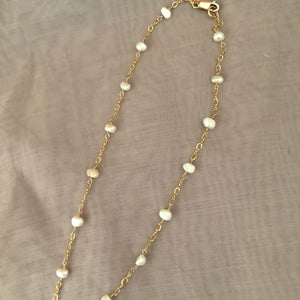 Freshwater Pearl and White Topaz Bridal Necklace in 14K Gold Fill