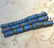 Load image into Gallery viewer, Millefiori Tube Beads, Blue and Yellow, 18MM x 8MM
