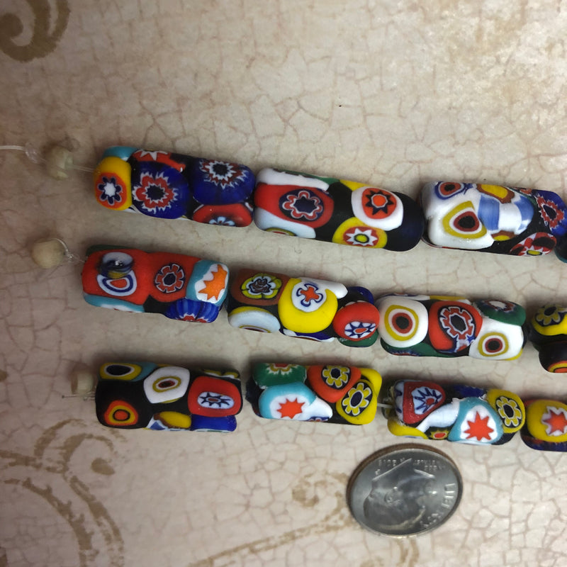 Murano Millefiori Multi-Color Tube Beads, 18MM