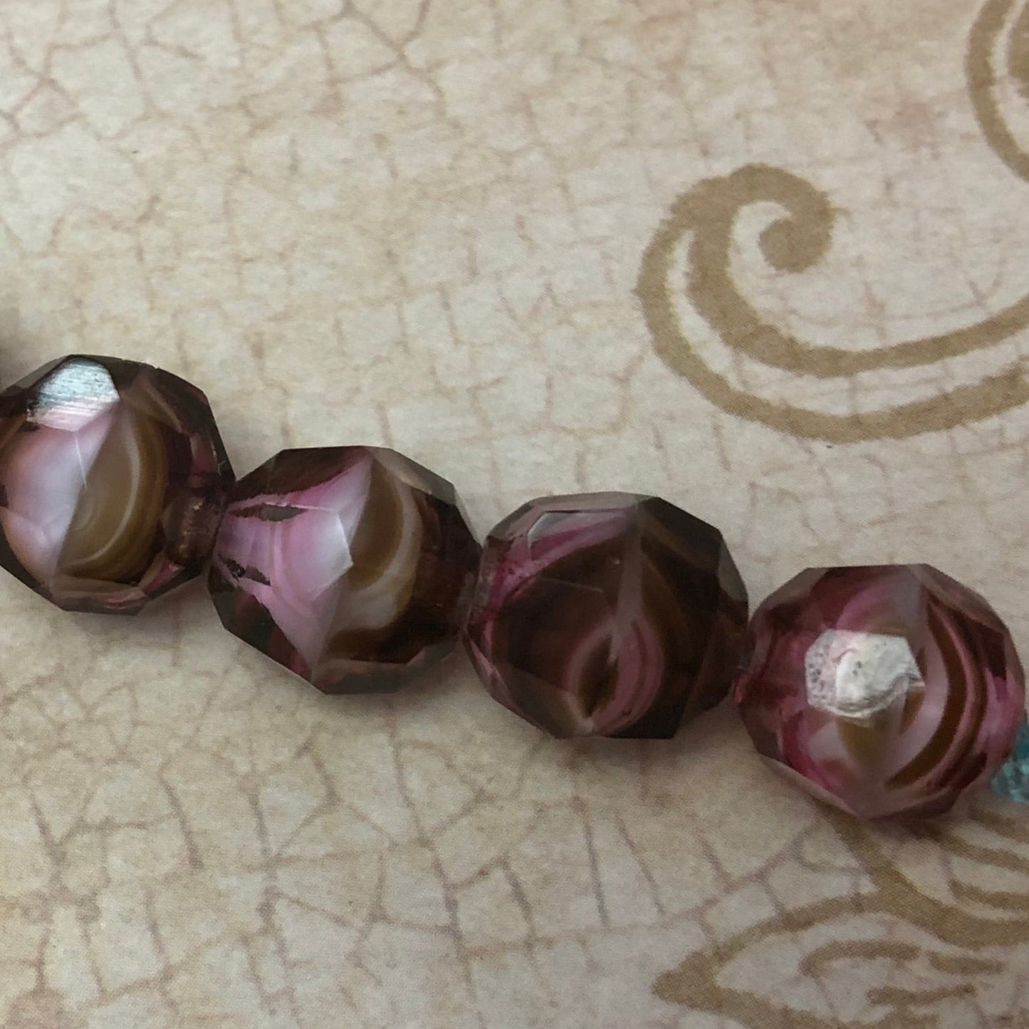 Czech Vintage Glass Oval Shape Pink and Brown Beads
