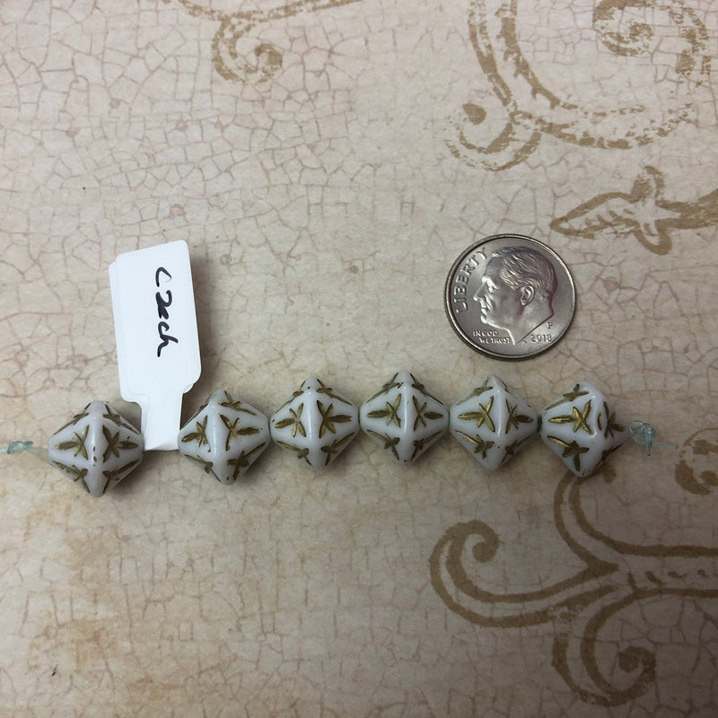 Czech Decagon White and Gold Glass Dragonfly Beads