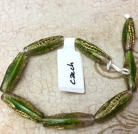 Czech Green and Gold "Corn Cob" Beads