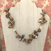 Bronze Baroque Pearl and Crystal Quartz Necklace in 14K Gold Fill