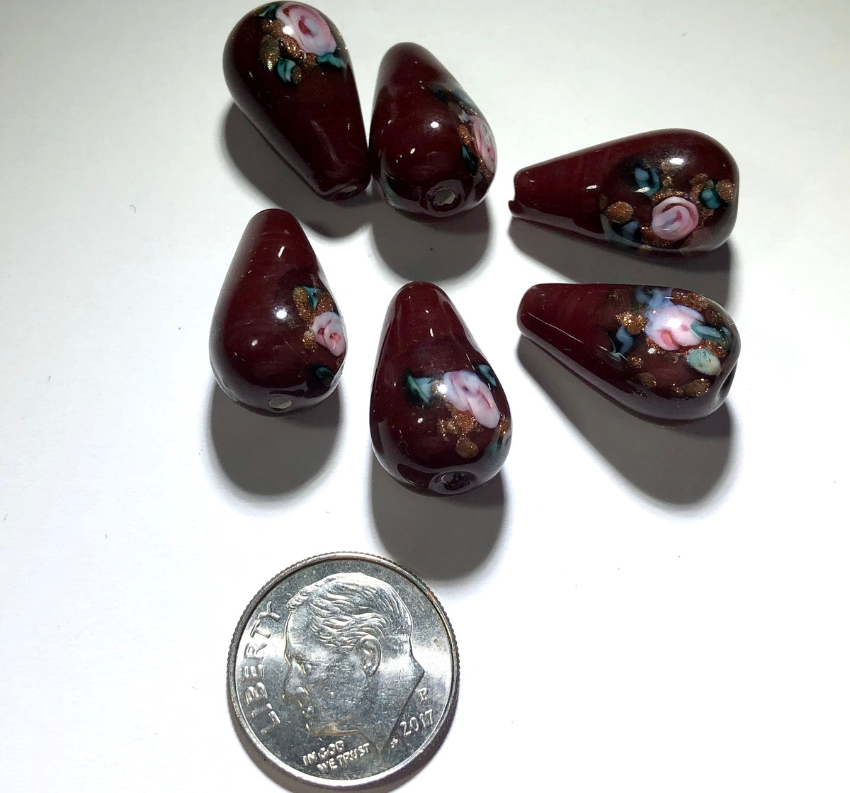 Maroon Lampwork Czech Glass Teardrop