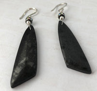 Long Black Asymmetrical Jasper Earrings in Sterling Silver