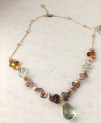 Green Amethyst Multi Gemstone Statement Necklace in 14K Gold Fill