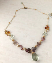 Load image into Gallery viewer, Green Amethyst Multi Gemstone Statement Necklace in 14K Gold Fill
