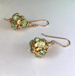 Vintage Austrian Green Crystal Earrings in 14K Gold Fill