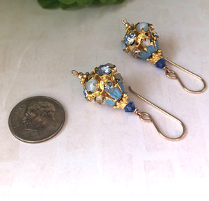 Vintage Austrian Blue Crystal Earrings in 14K Gold Fill