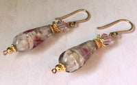 Czech Flower Lampwork Drop Earrings with Swarovski Crystals in 14K Gold Fill