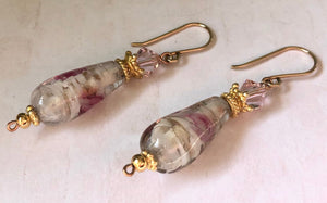 Czech Flower Lampwork Drop Earrings with Swarovski Crystals in 14K Gold Fill