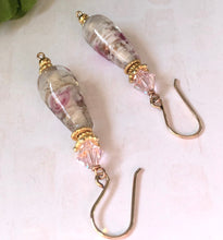 Load image into Gallery viewer, Czech Flower Lampwork Drop Earrings with Swarovski Crystals in 14K Gold Fill
