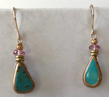 Load image into Gallery viewer, Faux Turquoise and Gold Earrings, Pink Topaz in 14K Gold Fill
