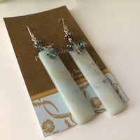 Long Rectangle Amazonite Earrings with Tourmaline in Sterling Silver