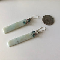 Long Rectangle Amazonite Earrings with Tourmaline in Sterling Silver