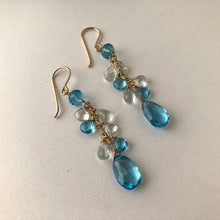 Load image into Gallery viewer, Long Swiss Blue Topaz Dangle Earrings in 14K Gold Fill
