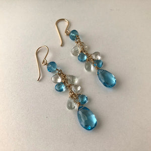 Long Swiss Blue Topaz Dangle Earrings in 14K Gold Fill