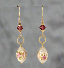 Load image into Gallery viewer, Long Dangle, White Murano Glass Wedding Cake Earrings in 14K Gold Fill
