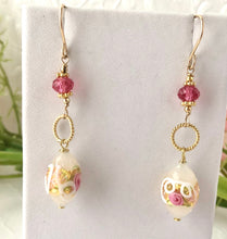 Load image into Gallery viewer, Long Dangle, White Murano Glass Wedding Cake Earrings in 14K Gold Fill
